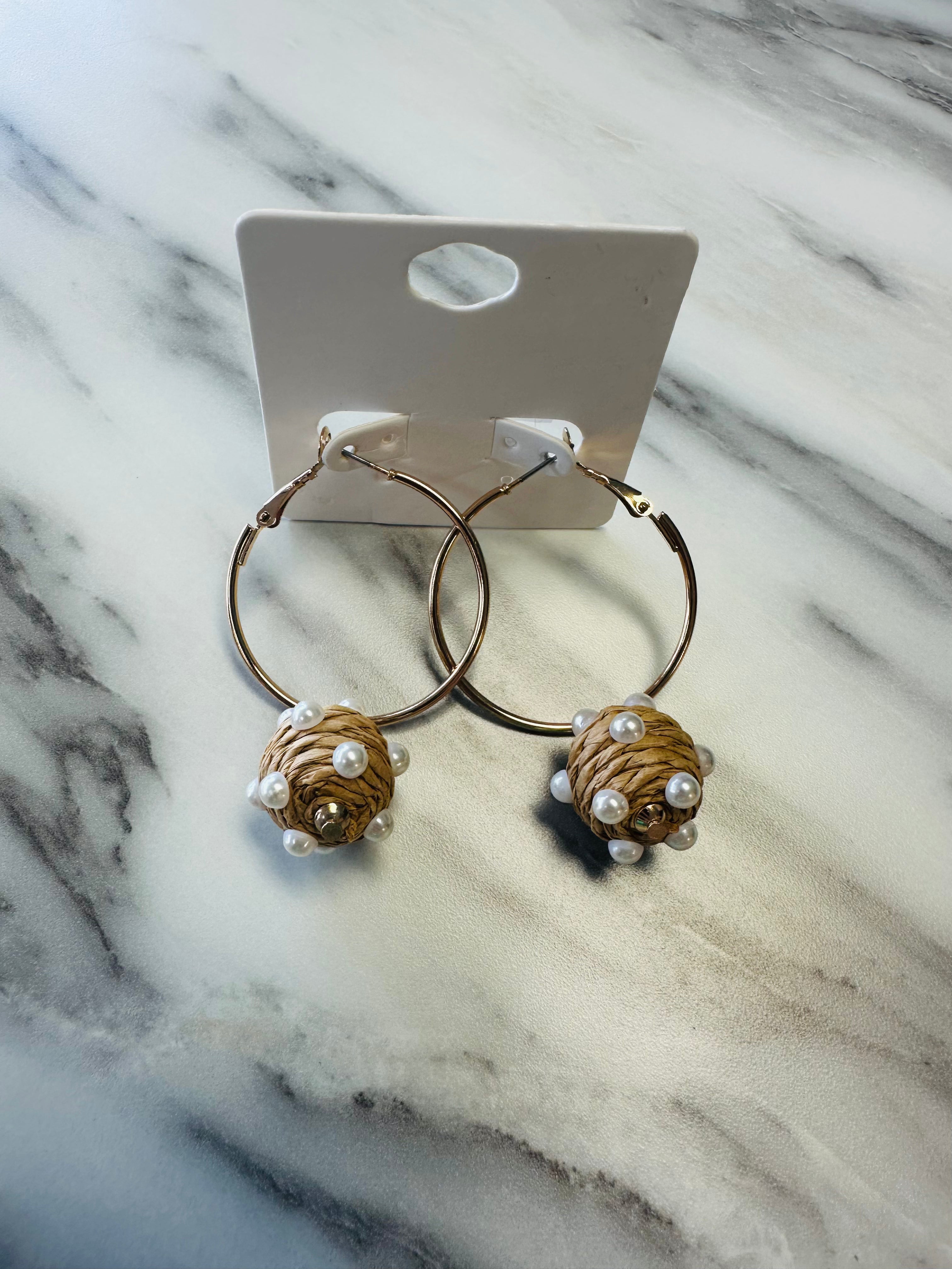 Women’s Beige Dangled Hoop Earrings