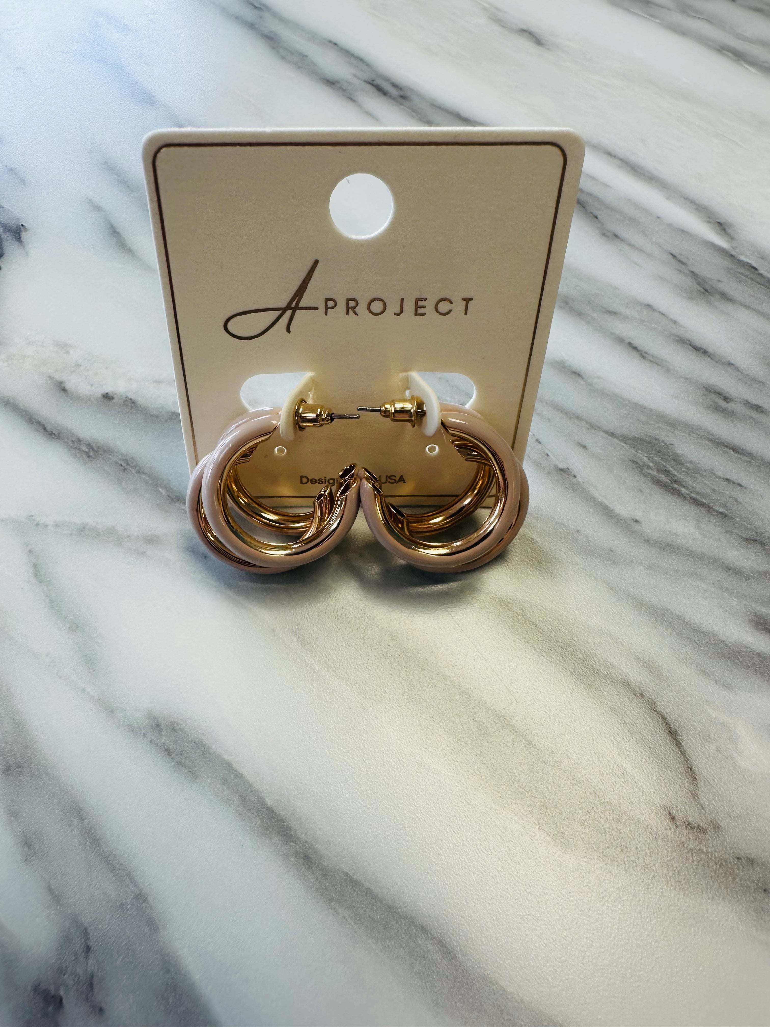 Women’s Beige and Gold Layered Hoops Earrings