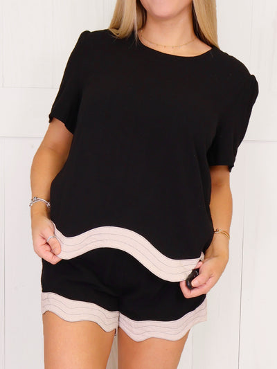 Women's Black 2 Piece Shorts Set