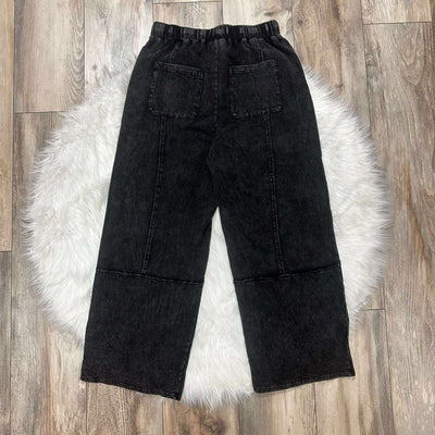 Women’s Black Acid Wash Wide Leg Cargo Pants