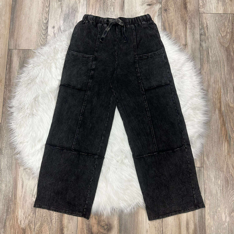 Women’s Black Acid Wash Wide Leg Cargo Pants
