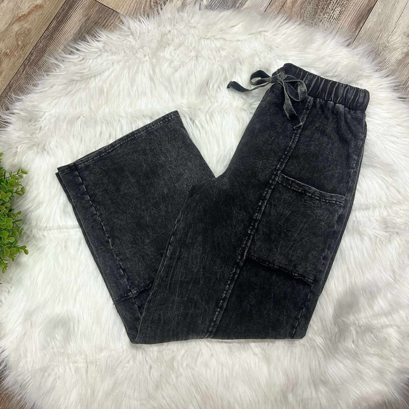 Women’s Black Acid Wash Wide Leg Cargo Pants