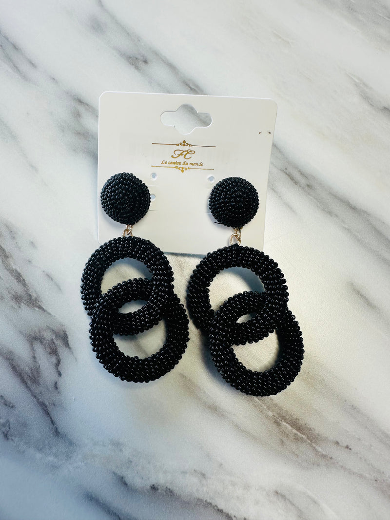 Women’s Black Beaded Loops Earrings