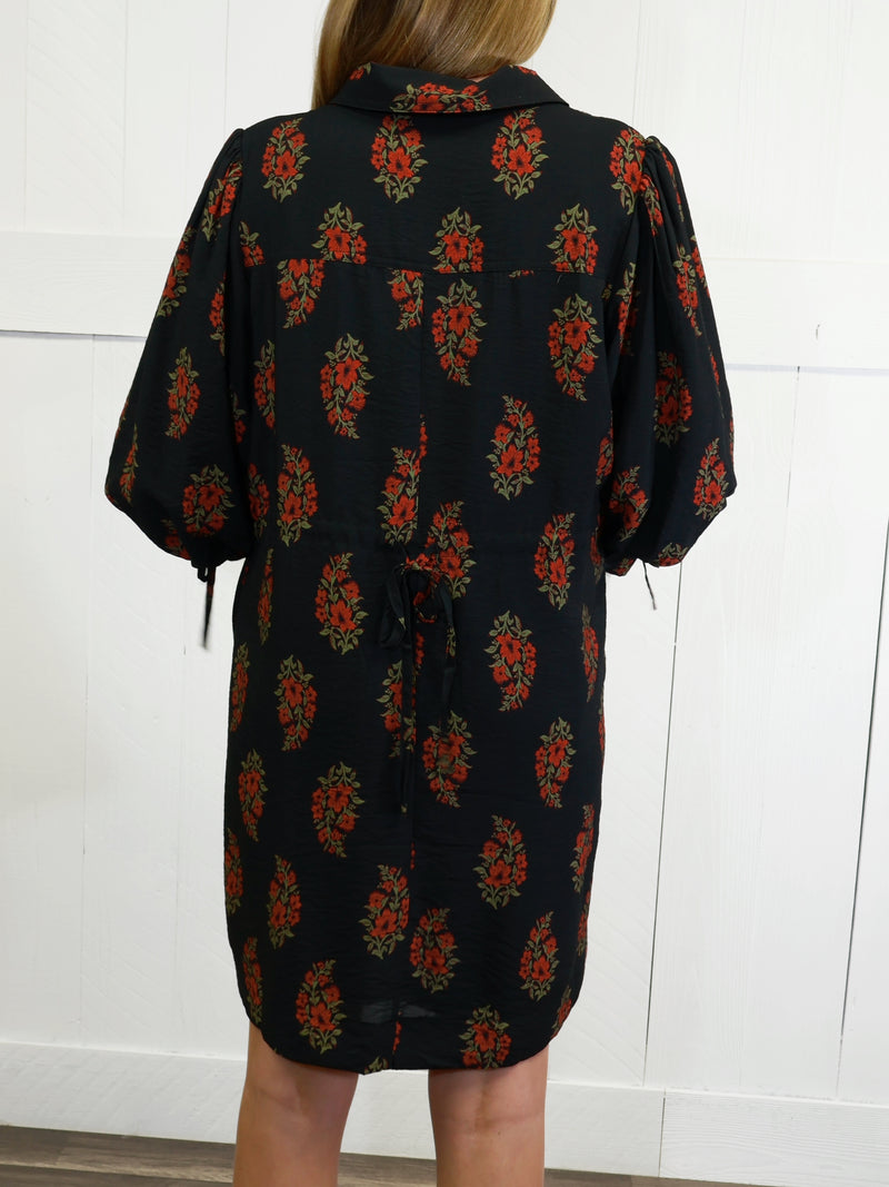 Women’s Black Floral Collared Dress