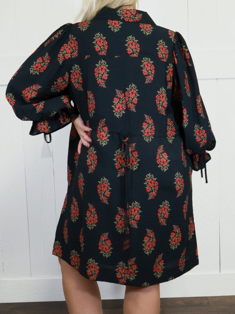 Women’s Black Floral Collared Dress