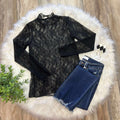 Women’s Black Floral Lace Long Sleeve Layering Top