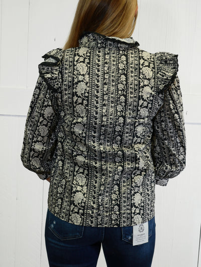 Women’s Black and White Floral Print Top