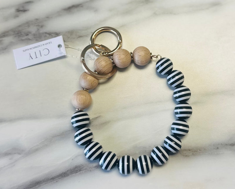 Women’s Black and White Striped Wristlet