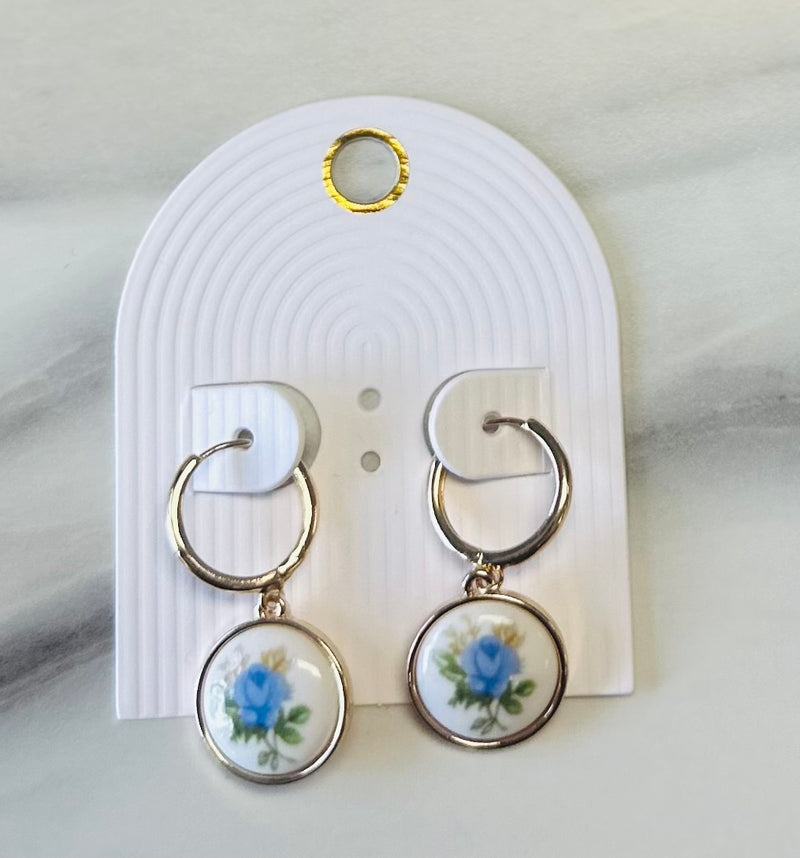 Women’s Blue Flower Pendent Earring Jewelry