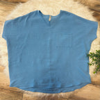 Women’s Blue V Neck Oversized Top