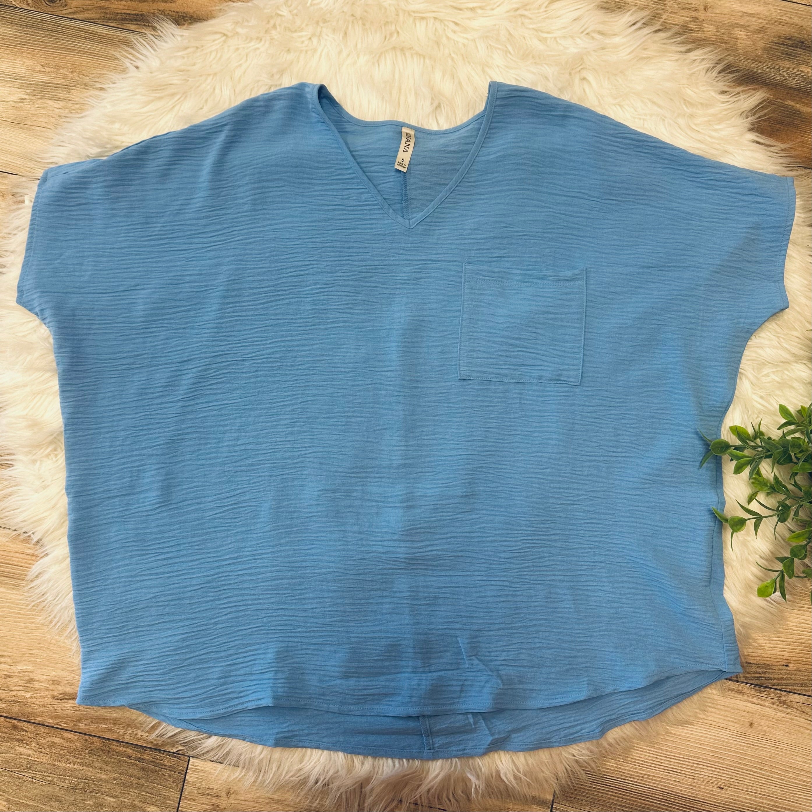 Women’s Blue V Neck Oversized Top