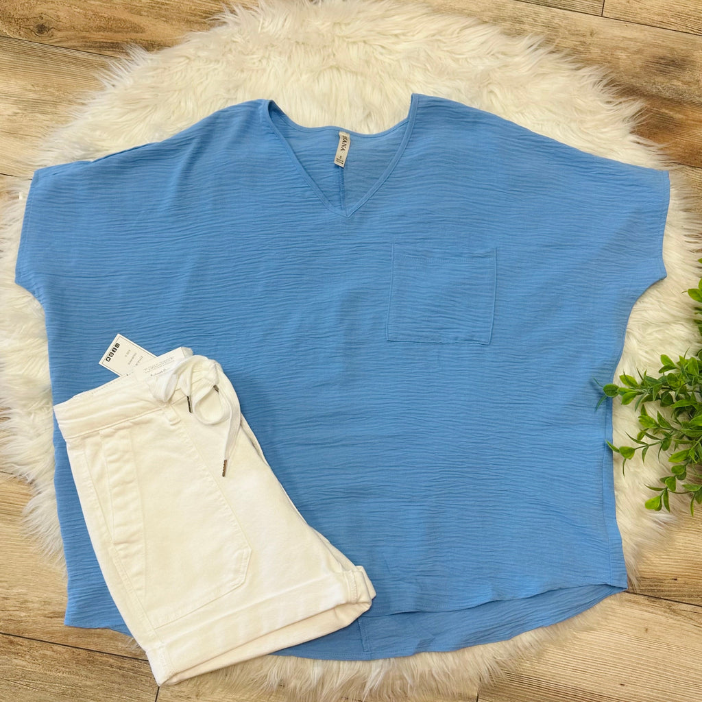 Women’s Blue V Neck Oversized Top