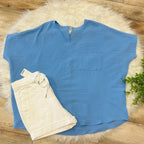 Women’s Blue V Neck Oversized Top