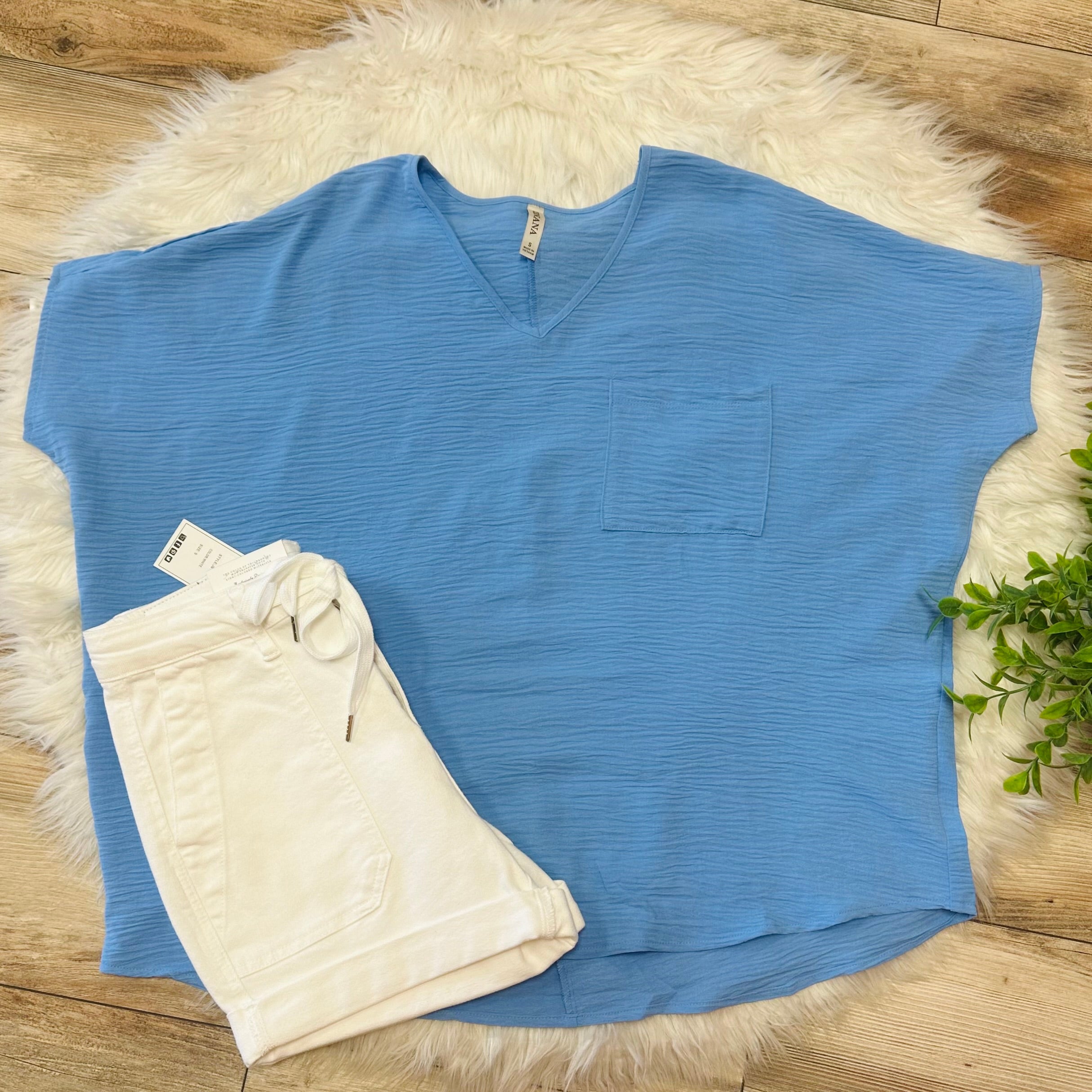 Women’s Blue V Neck Oversized Top