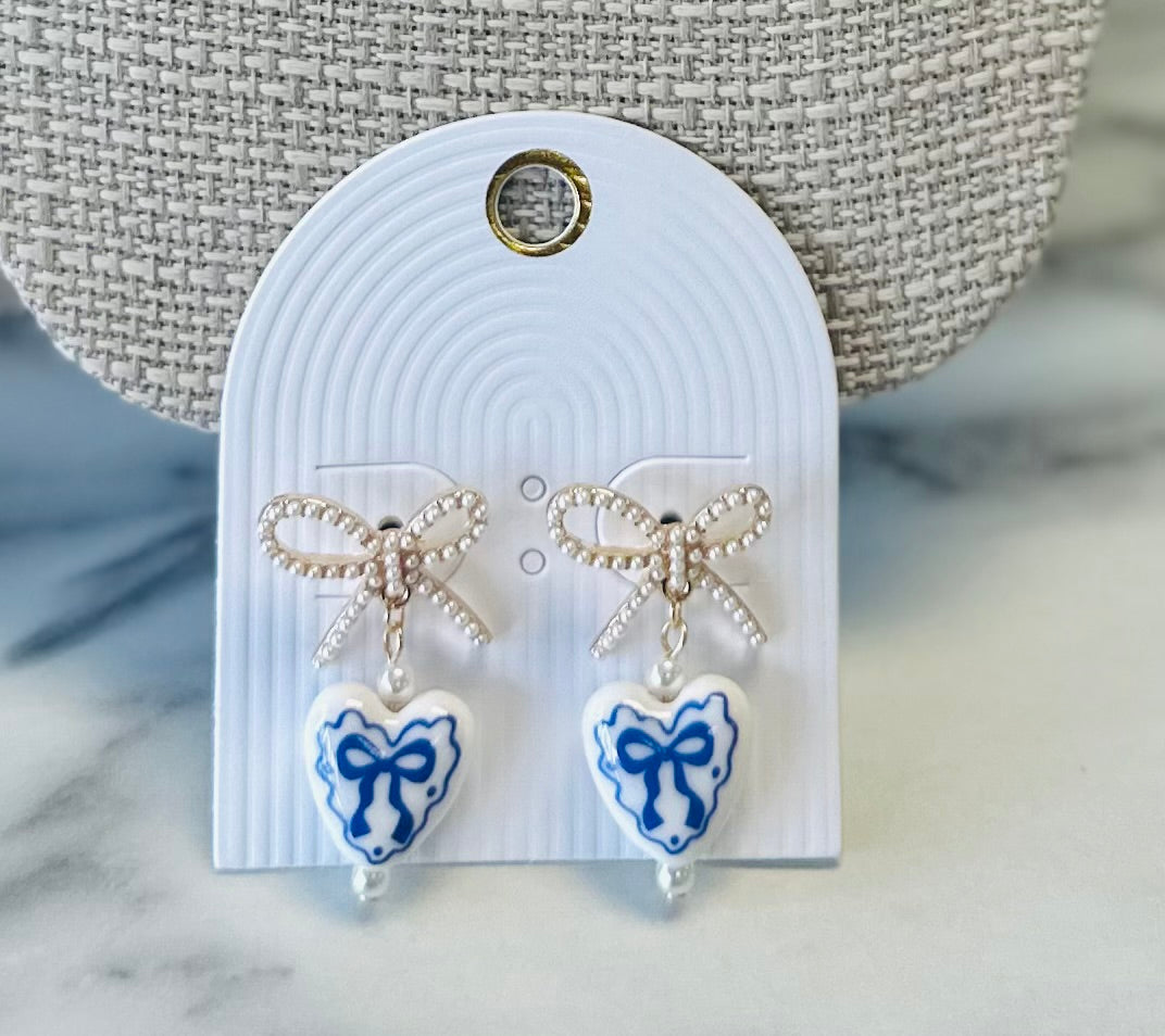 Women’s Blue and Gold Bow Earrings