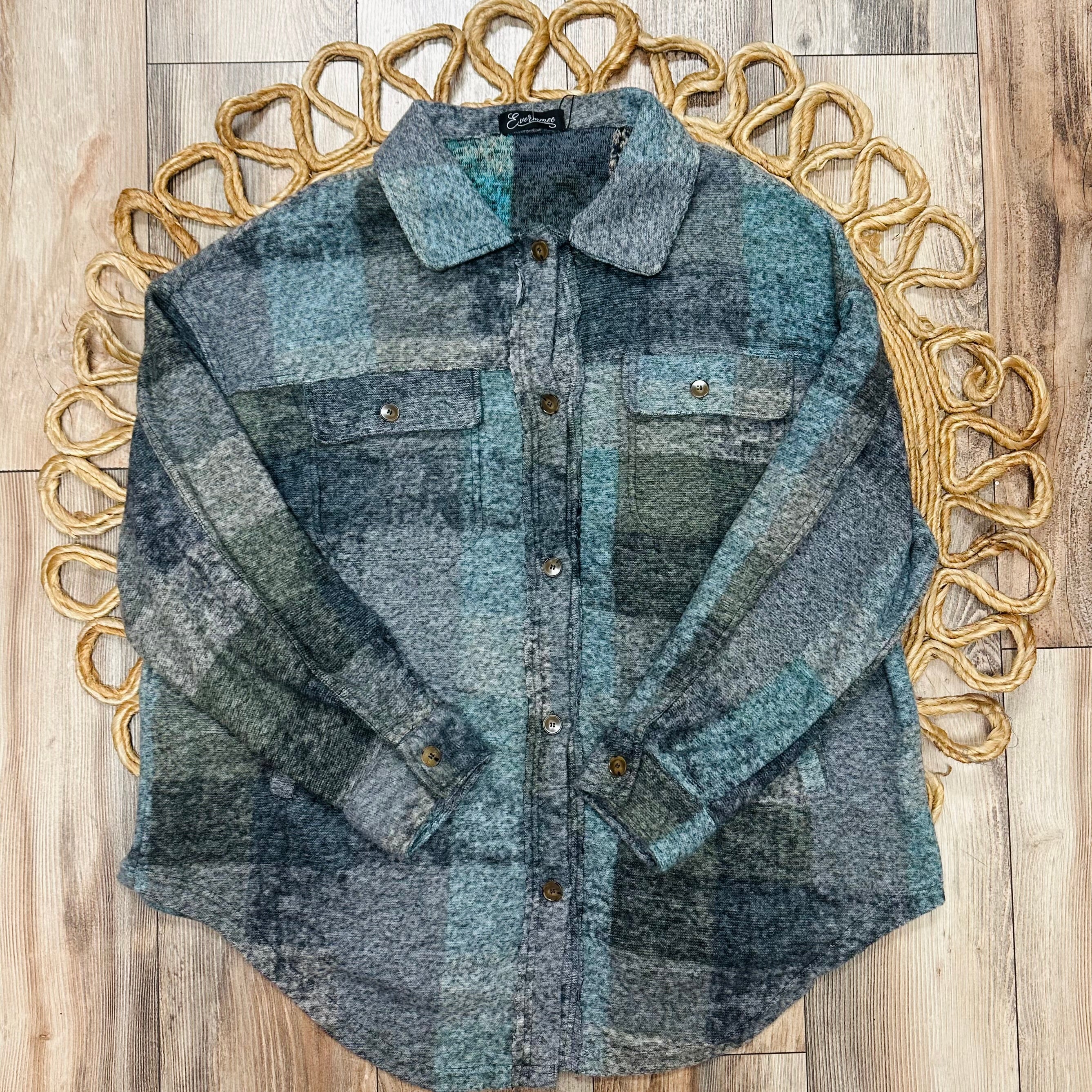 Women’s Blue and Grey Flannel Shacket Clearance Jacket