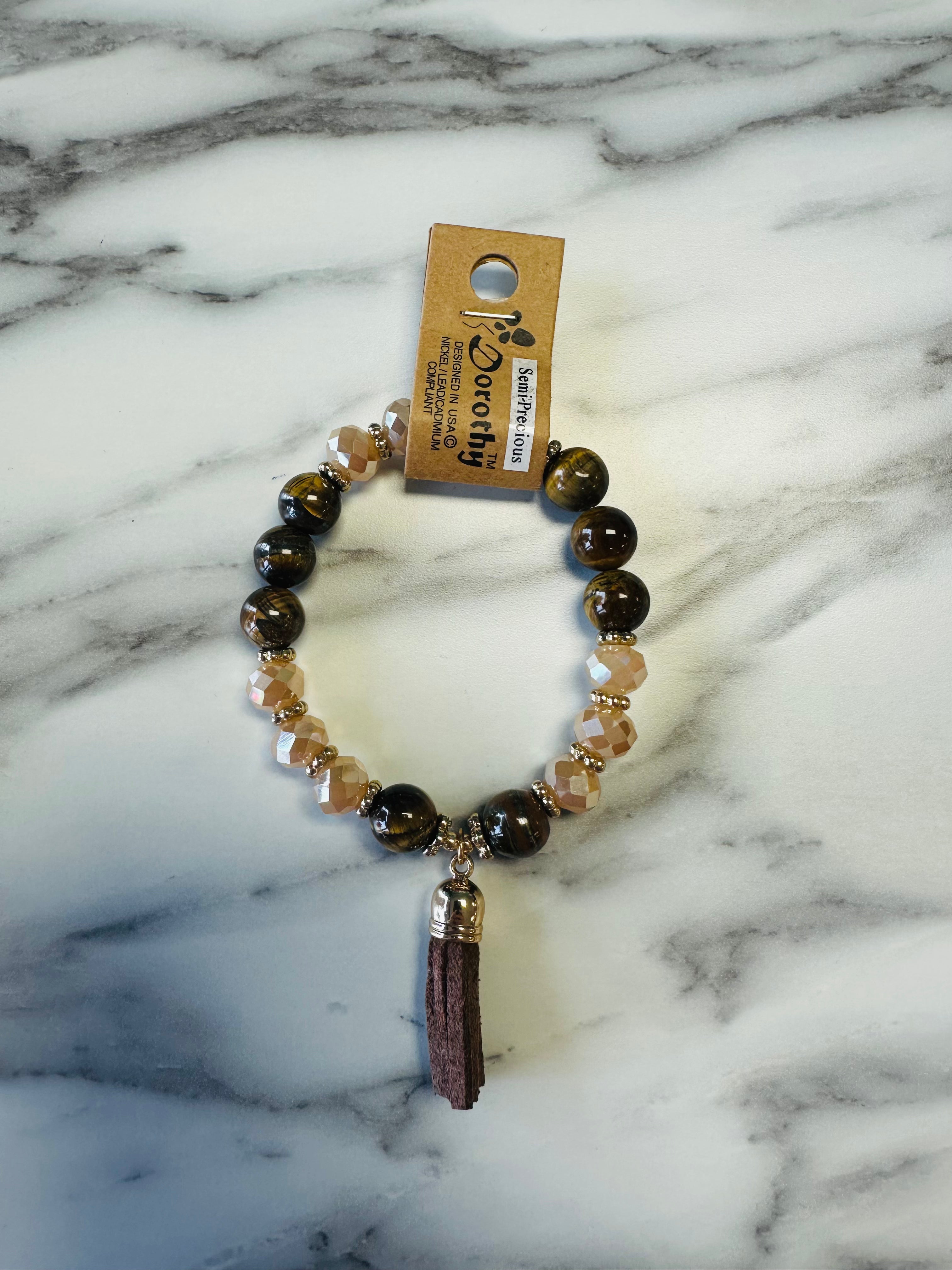 Women’s Brown Stone Tassel Bracelet