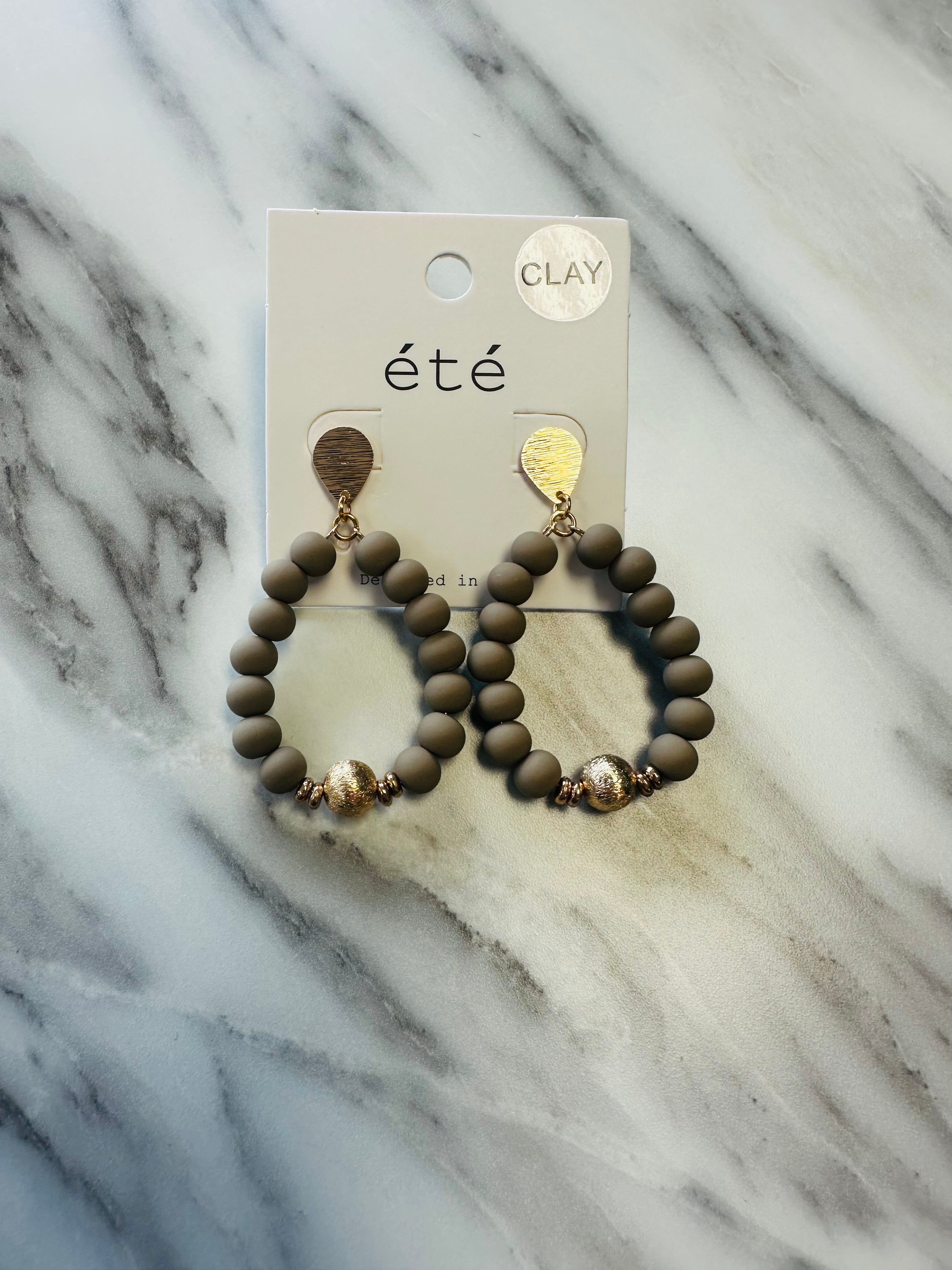 Women’s Brown and Gold Clay Beaded Earrings