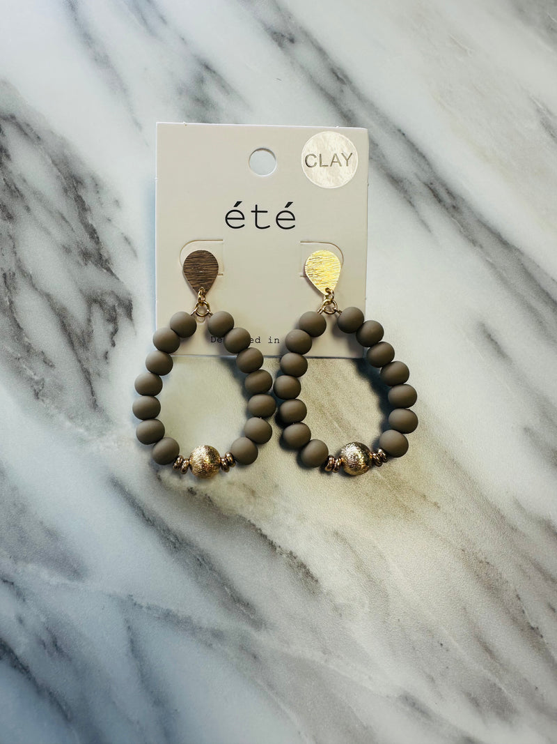 Women’s Brown and Gold Clay Beaded Earrings