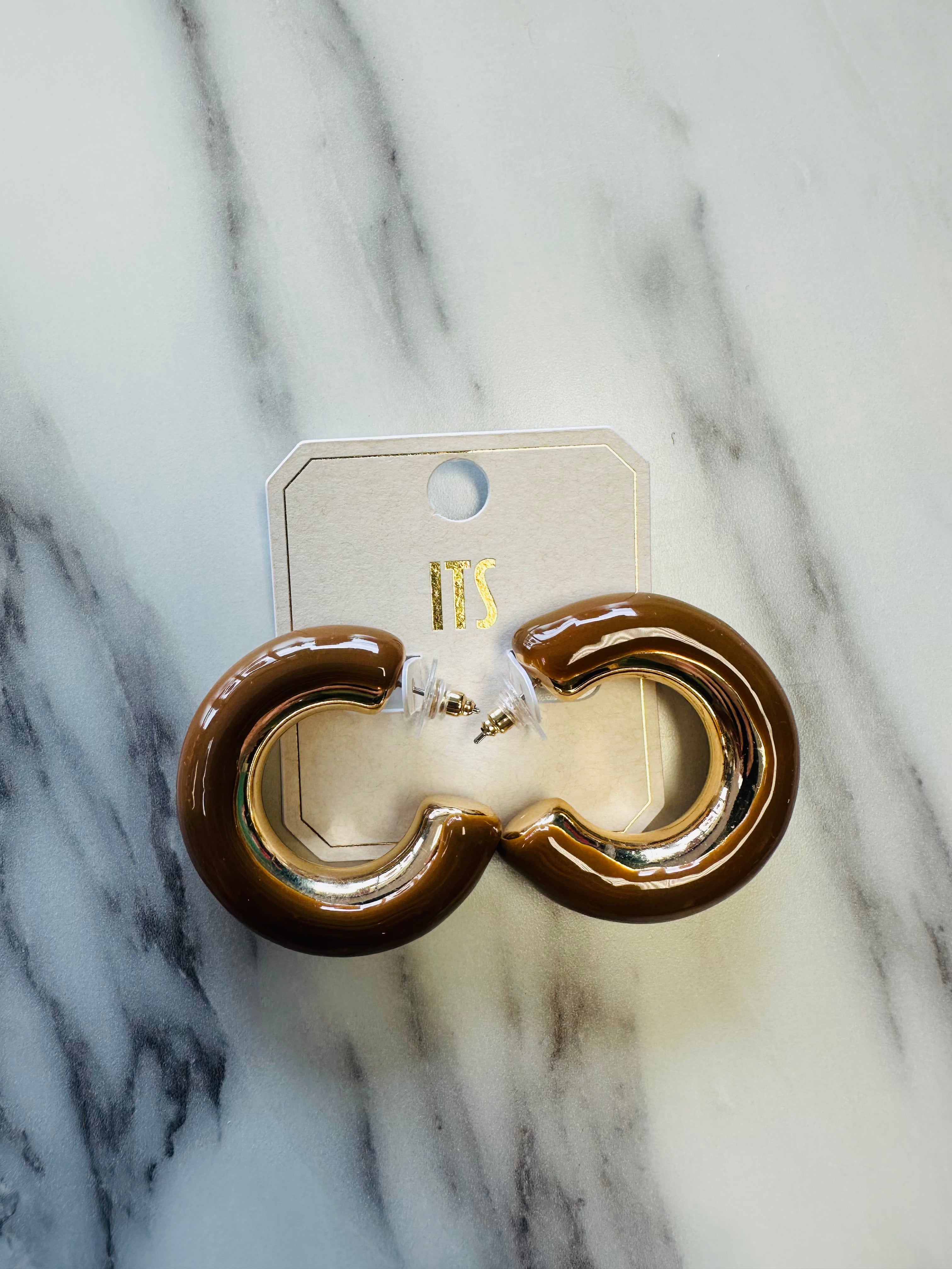Women’s Brown and Gold Hoops Earrings