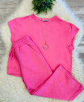 Women’s Bubble Gum Pink Textured Pant Set