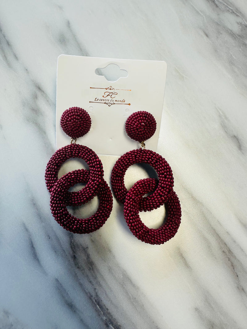 Women’s Burgundy Beaded Looped Earrings