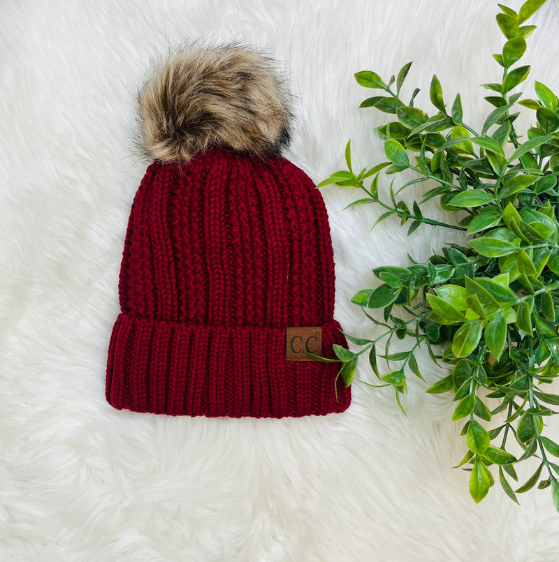 Women’s Burgundy knit CC beanie
