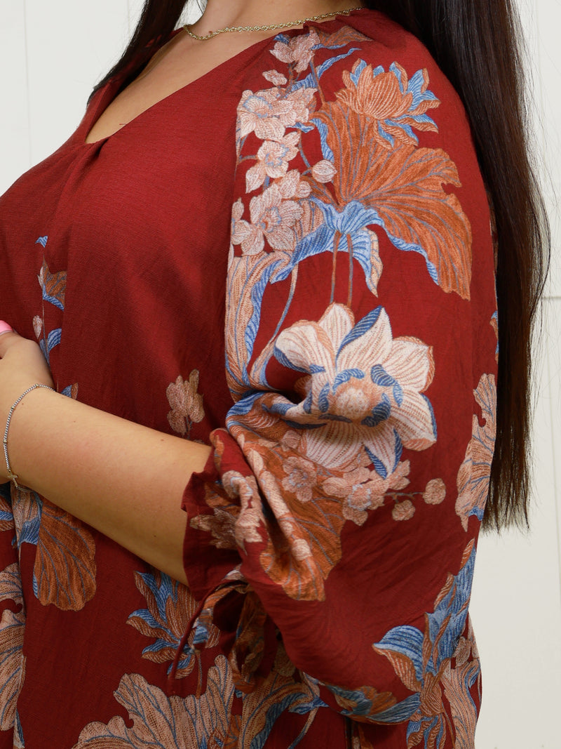 Women’s Burgundy’s Floral Embroidered Dress