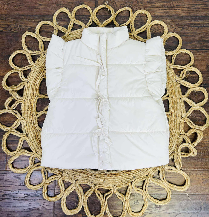 Women’s Ceam Flutter Sleeve Bow Detail Puffer Vest - Sweater Top