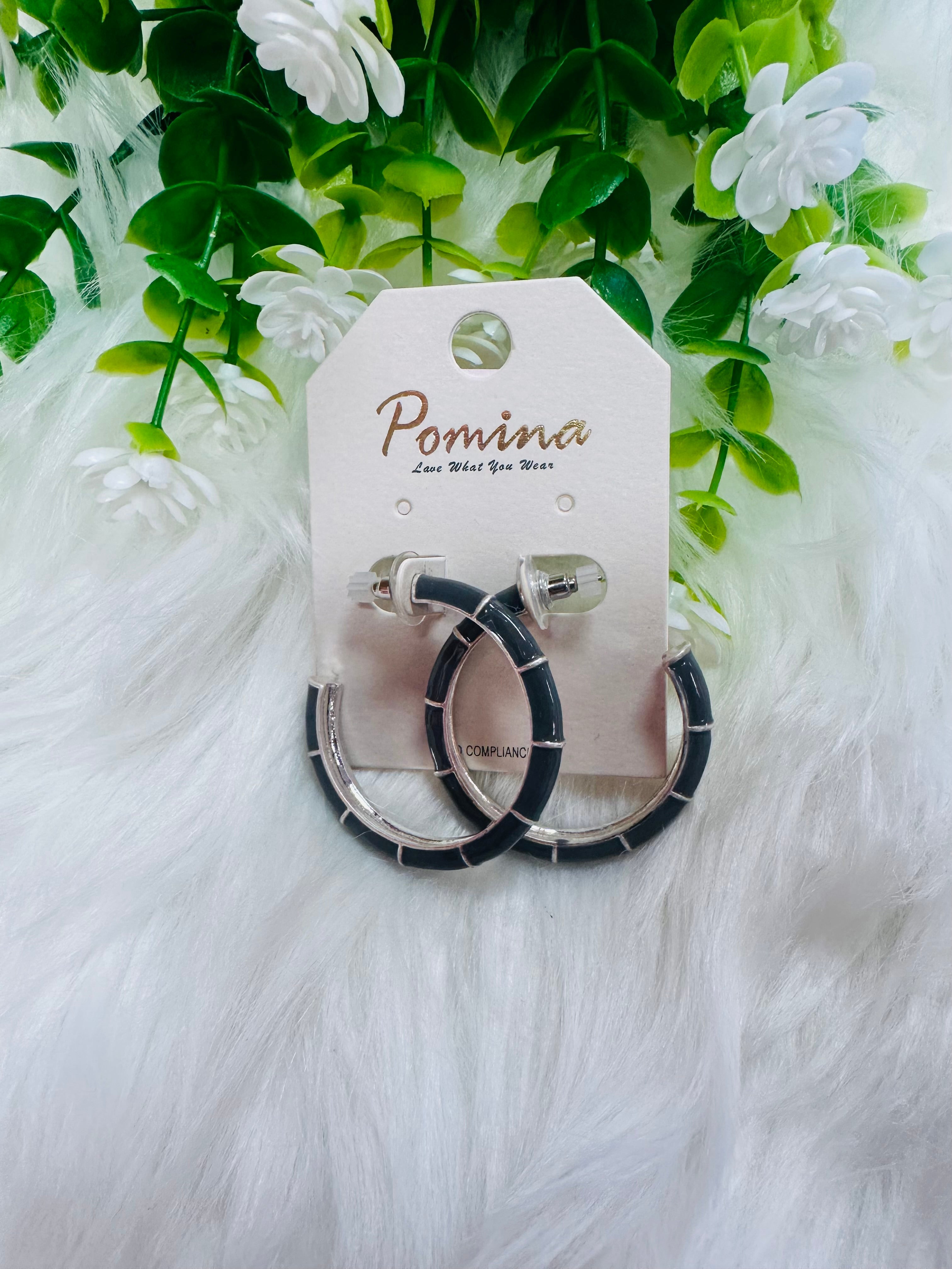 Women’s Charcoal and Silver Hoops Earrings