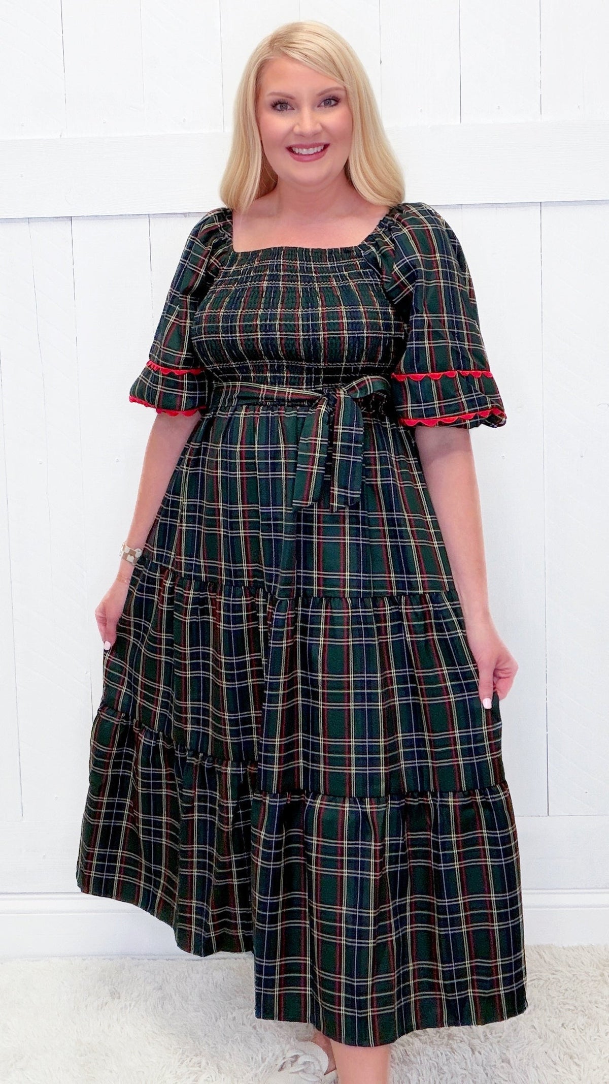 Women’s Green Plaid Maxi Dress