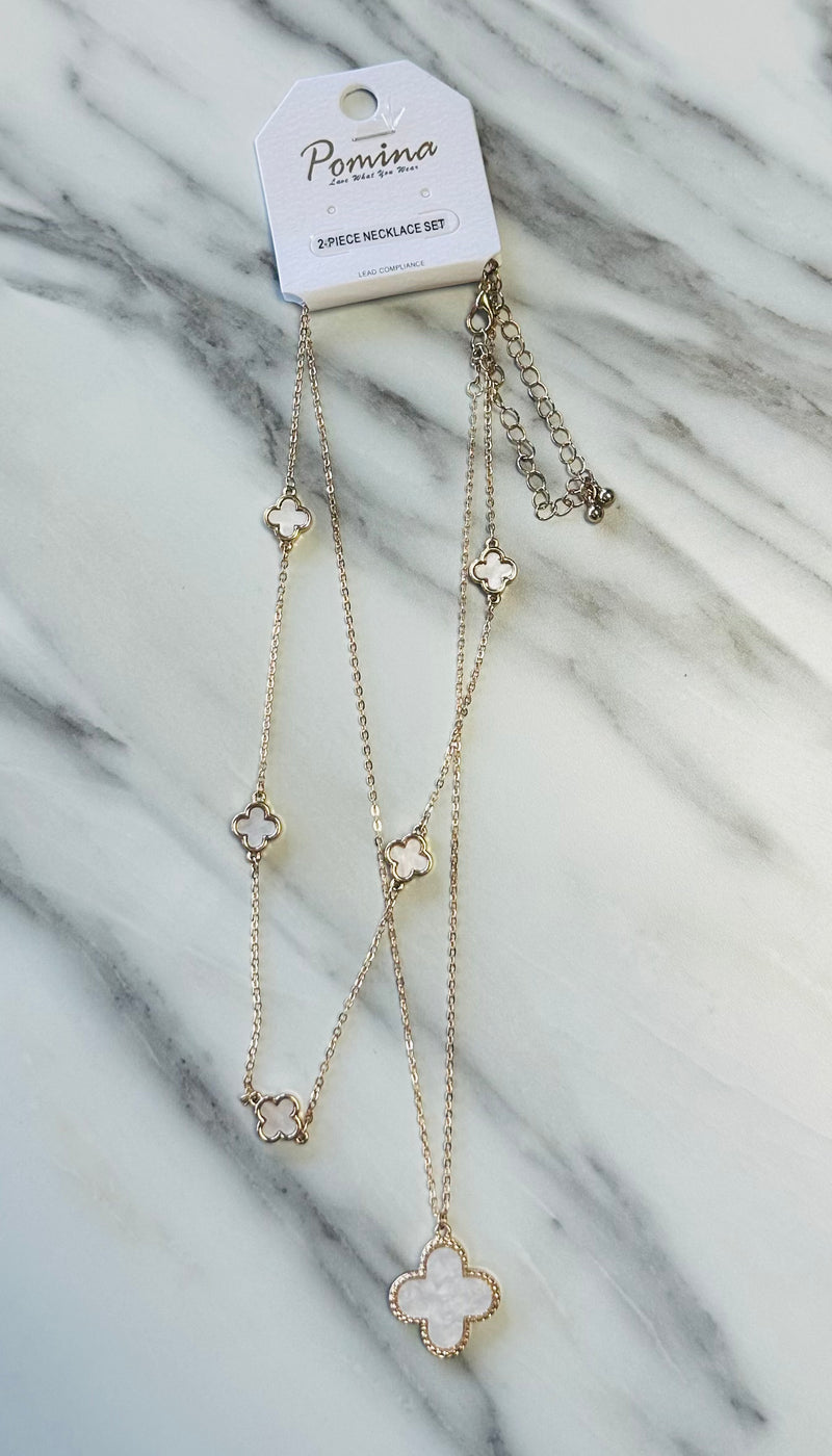 Women’s Chrome Clover and Gold 2 Piece Necklace