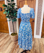 Women’s Cornflower Blue Floral Smocked Midi Dress