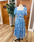 Women’s Cornflower Blue Floral Smocked Midi Dress