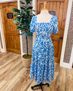 Women’s Cornflower Blue Floral Smocked Midi Dress