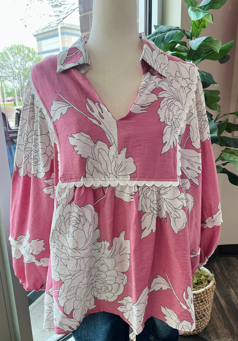 Women’s Curvy Entro Pink Floral Top