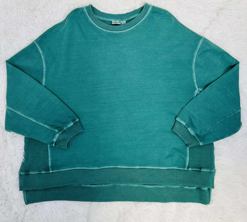 Women’s Curvy Enzyme Wash Pullover Sweater Dark Green