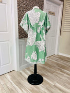 Women’s Curvy Floral Puff Sleeve Babydoll Dress in Sage Green