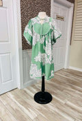 Women’s Curvy Floral Puff Sleeve Babydoll Dress in Sage Green