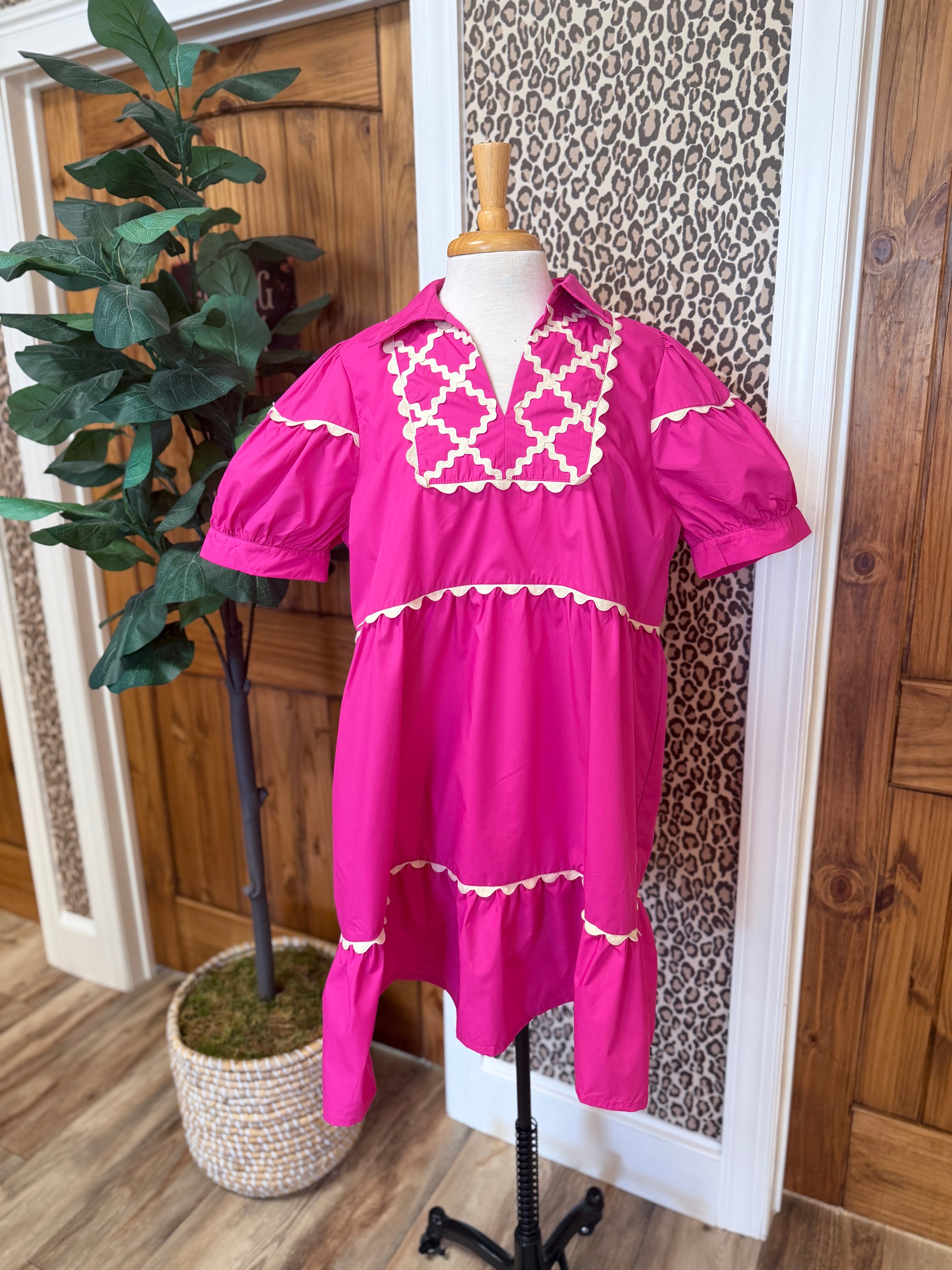 Women’s Curvy Umgee Pink RicRac Trim Dress