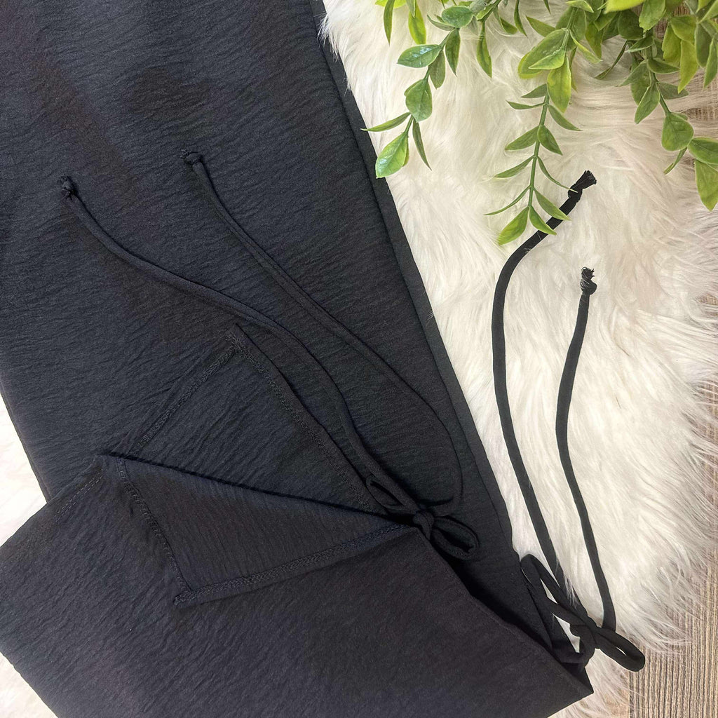 Women’s Drawstring Elastic Waist Wide Leg Pants with Side Tie Details