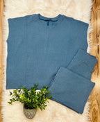 Women’s Dusty Blue Ribbed Sleeveless Pant Set