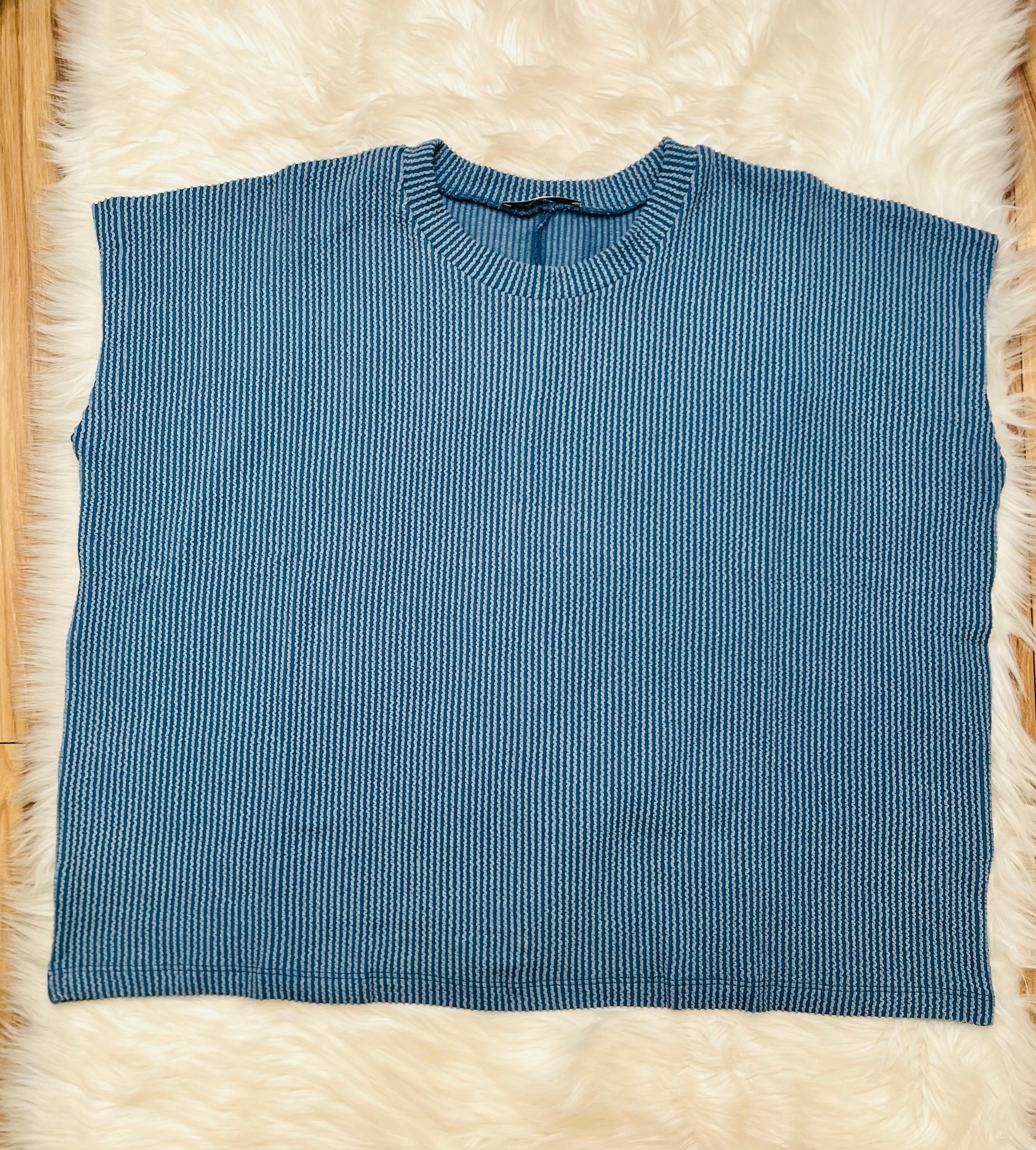 Women’s Dusty Blue Ribbed Sleeveless Pant Set