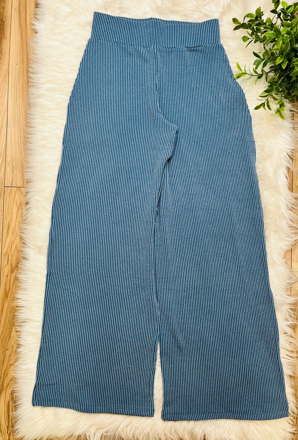 Women’s Dusty Blue Ribbed Sleeveless Pant Set