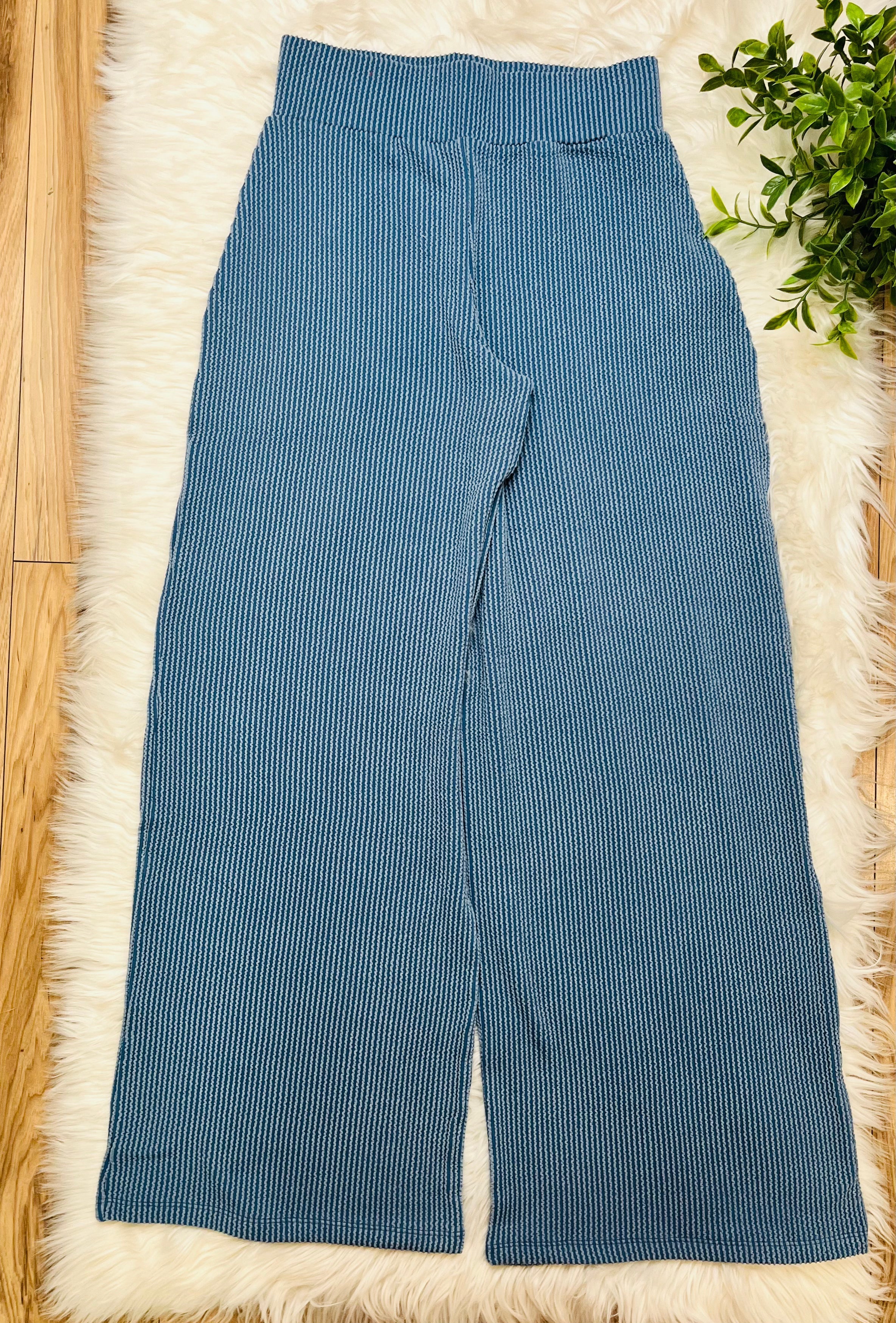 Women’s Dusty Blue Ribbed Sleeveless Pant Set