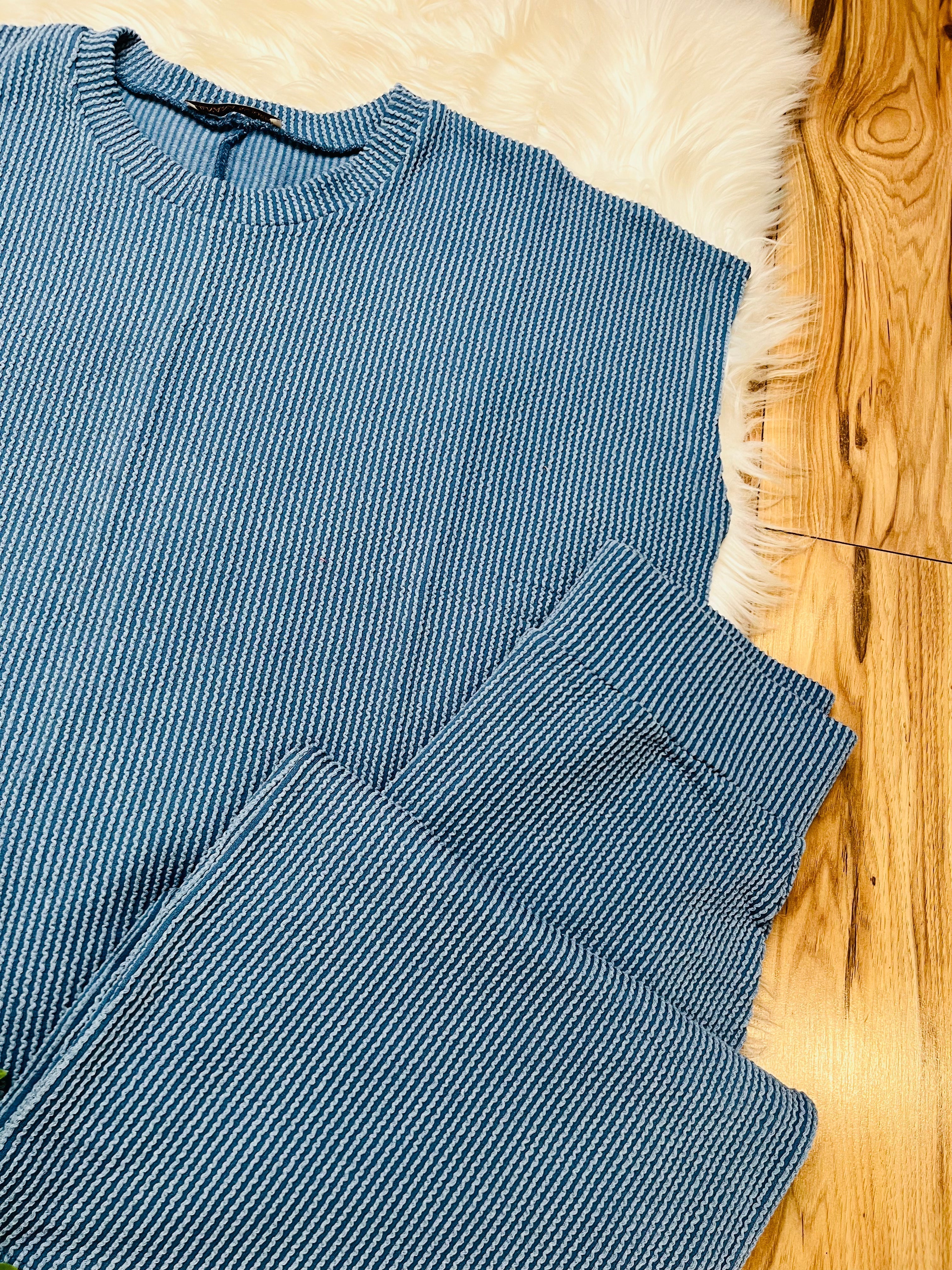 Women’s Dusty Blue Ribbed Sleeveless Pant Set