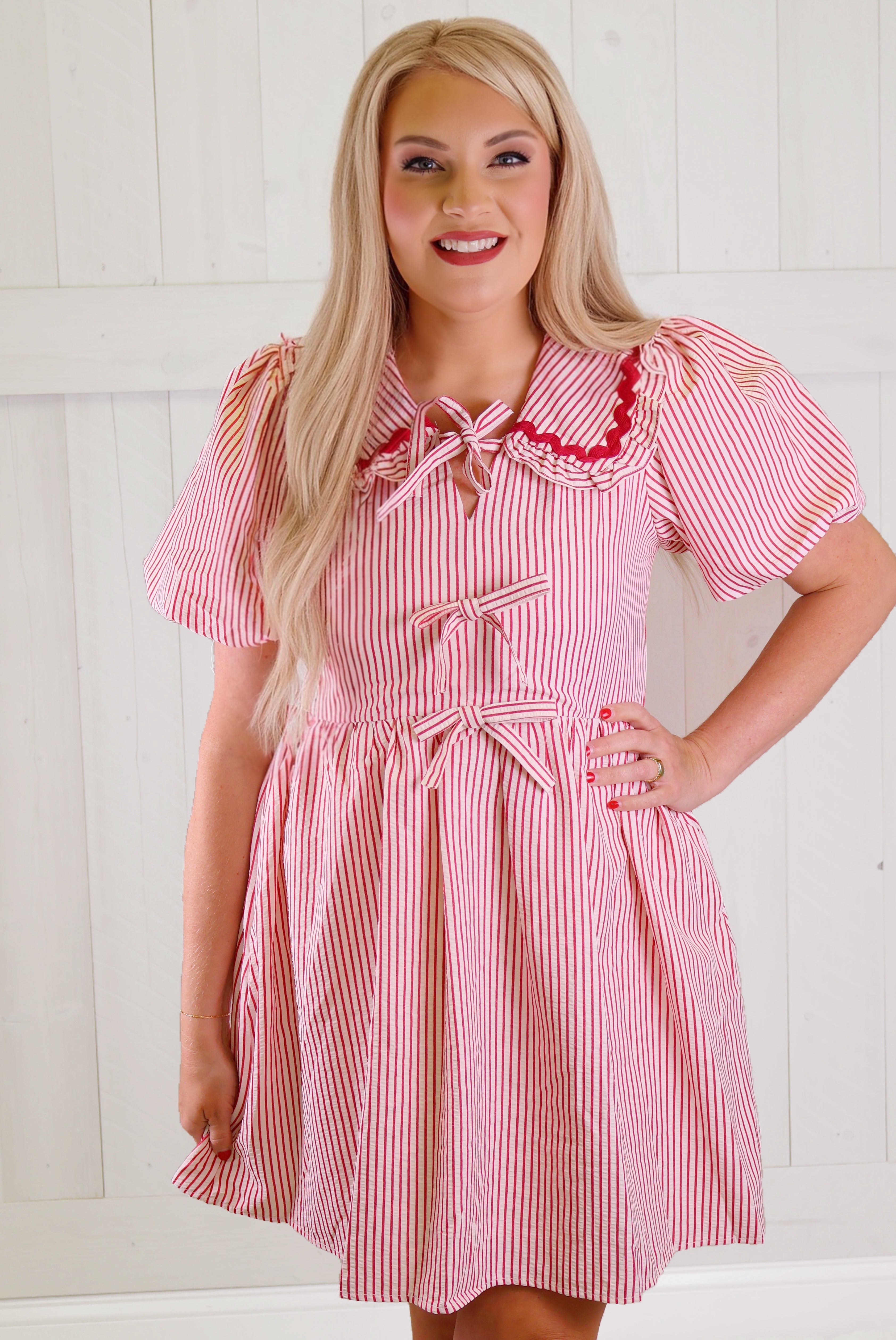 Women’s Entro Red Striped Bow Tie Dress FW