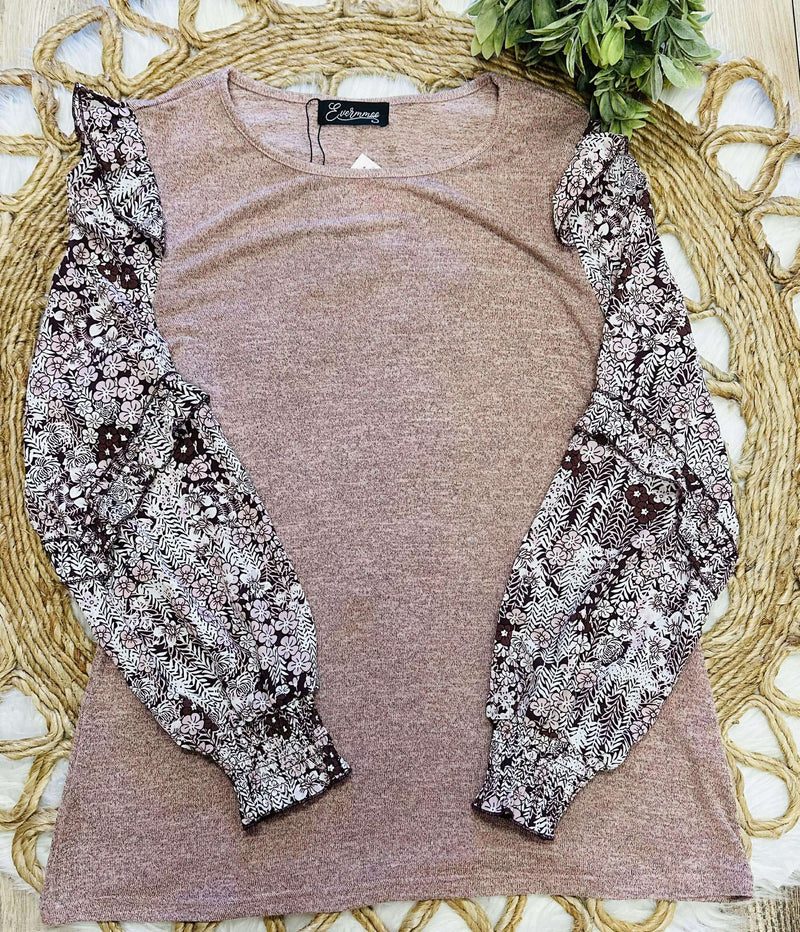 Women’s Evermmee Mauve Top with Floral Sleeves