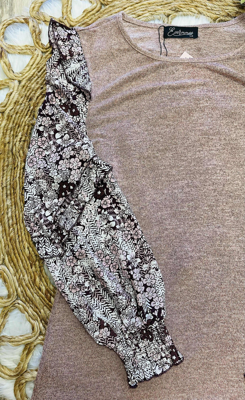 Women’s Evermmee Mauve Top with Floral Sleeves