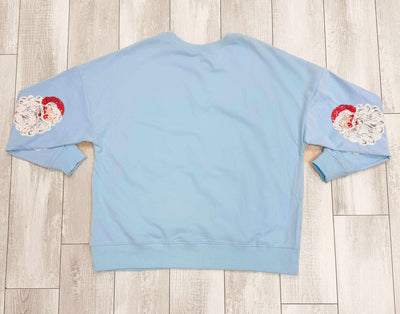 Women’s Fantastic Fawn Sequence Santa Patch Crewneck Sweater Pullover